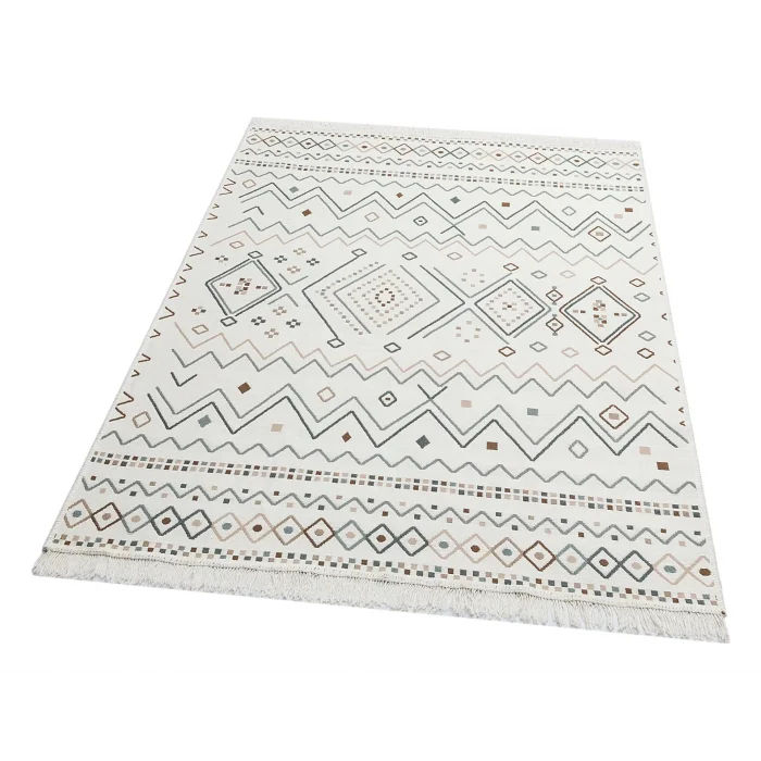 Arya Ar 05 Beige Blue %100 Geri Dönüşümlü Pamuktan Çift Taraflı Yıkanabilir Modern Dekoratif Kilim