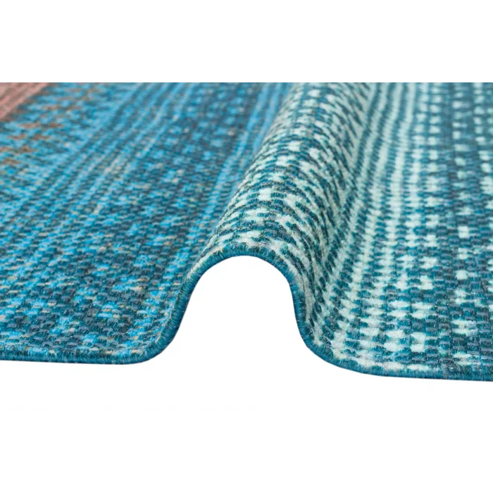 BODRUM KILIM 0062 Renkli Çift Taraflı Yıkanabilir Saçaklı Baskı Kilim