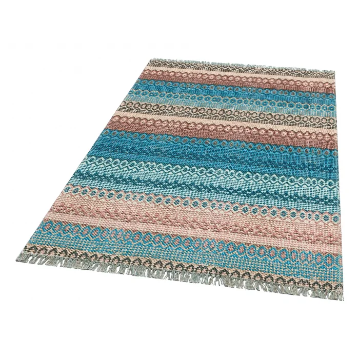 BODRUM KILIM 0062 Renkli Çift Taraflı Yıkanabilir Saçaklı Baskı Kilim