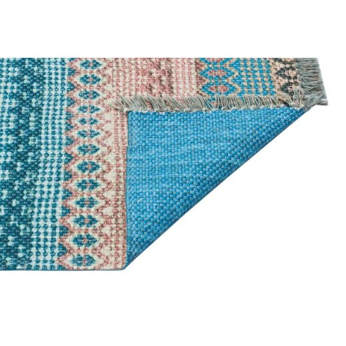 BODRUM KILIM 0062 Renkli Çift Taraflı Yıkanabilir Saçaklı Baskı Kilim