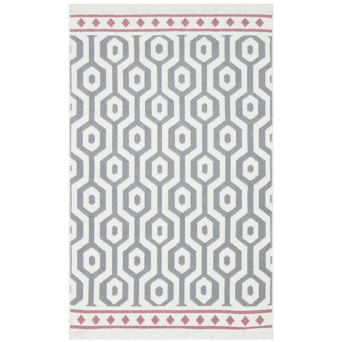 Arya Ar 17 Grey Pink %100 Geri Dönüşümlü Pamuktan Çift Taraflı Yıkanabilir Modern Dekoratif Kilim