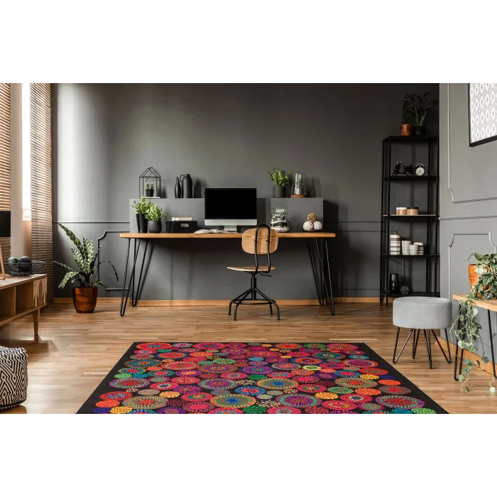 LUNA NEW HALI 0052 Otantik Geleneksel Desenli Yıkanabilir Renkli Baskı Kilim