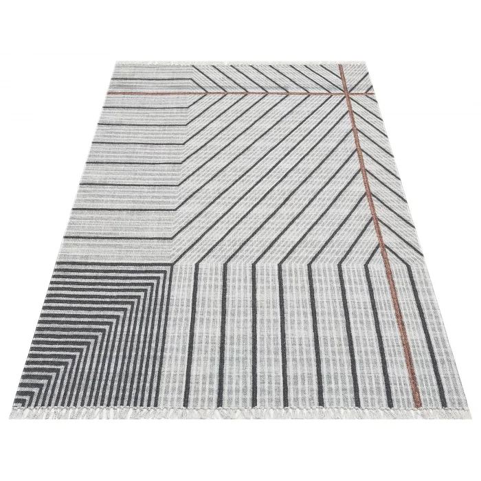 Asos As 05 Grey Jüt Hasır Görünümlü Hav Toz Vermeyen Çift Taraflı Kullanılabilen Yıkanabilir Kilim