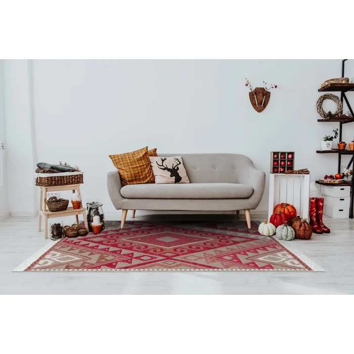 Arya Ar 08 Coral %100 Geri Dönüşümlü Pamuktan Çift Taraflı Yıkanabilir Modern Dekoratif Kilim