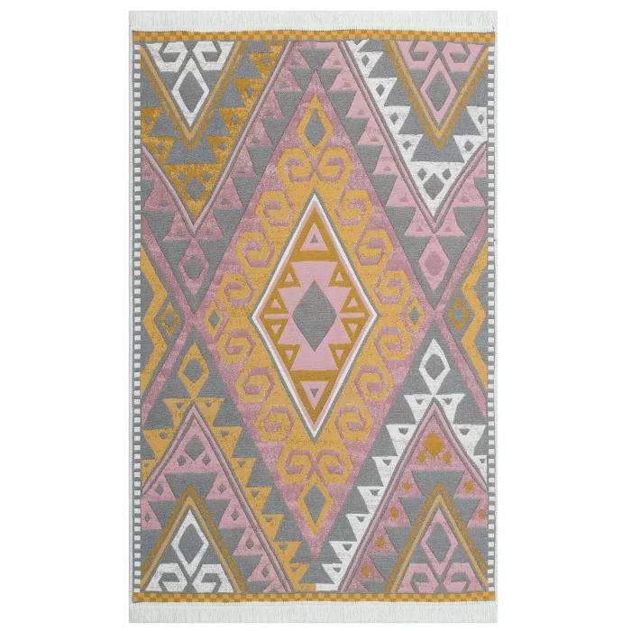 Arya Ar 08 Pink Yellow %100 Geri Dönüşümlü Pamuktan Çift Taraflı Yıkanabilir Modern Dekoratif Kilim