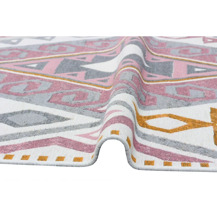 Arya Ar 08 Pink Yellow %100 Geri Dönüşümlü Pamuktan Çift Taraflı Yıkanabilir Modern Dekoratif Kilim
