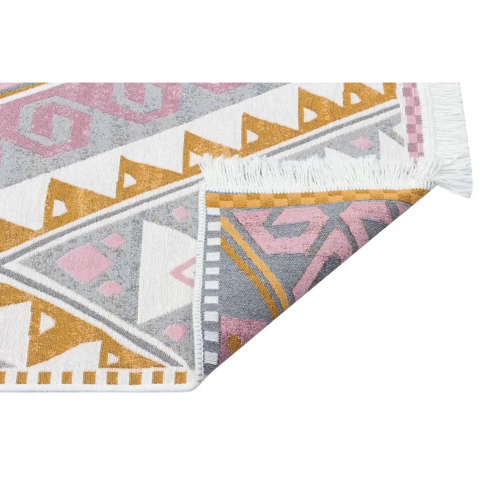 Arya Ar 08 Pink Yellow %100 Geri Dönüşümlü Pamuktan Çift Taraflı Yıkanabilir Modern Dekoratif Kilim