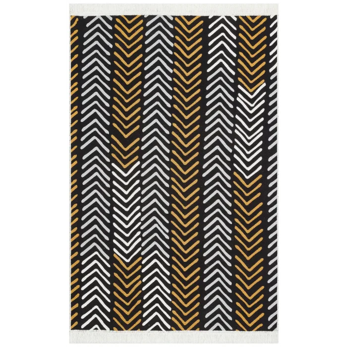 Arya Ar 19 White Black %100 Geri Dönüşümlü Pamuktan Çift Taraflı Yıkanabilir Modern Dekoratif Kilim