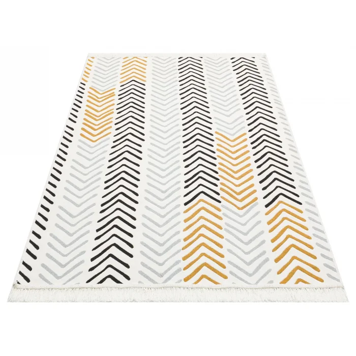 Arya Ar 19 White Black %100 Geri Dönüşümlü Pamuktan Çift Taraflı Yıkanabilir Modern Dekoratif Kilim