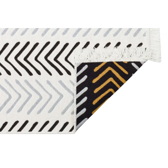 Arya Ar 19 White Black %100 Geri Dönüşümlü Pamuktan Çift Taraflı Yıkanabilir Modern Dekoratif Kilim