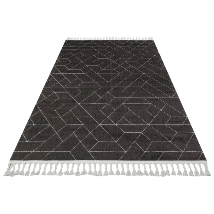 Urban 03 Black Grey Etnik Desenlere Sahip Hav Toz Vermez Yumuşak Dokulu Modern Halı