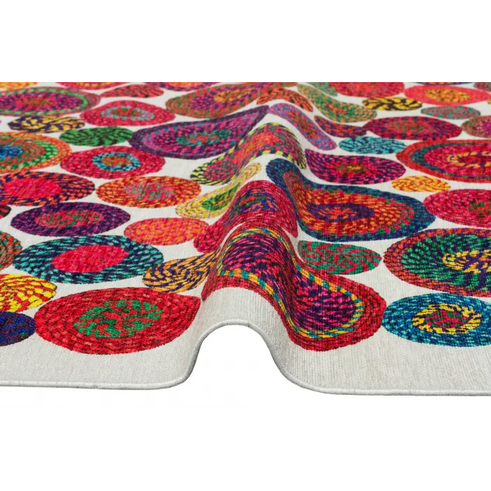 LUNA NEW HALI 0055 Otantik Geleneksel Desenli Yıkanabilir Renkli Baskı Kilim