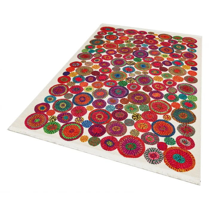 LUNA NEW HALI 0055 Otantik Geleneksel Desenli Yıkanabilir Renkli Baskı Kilim