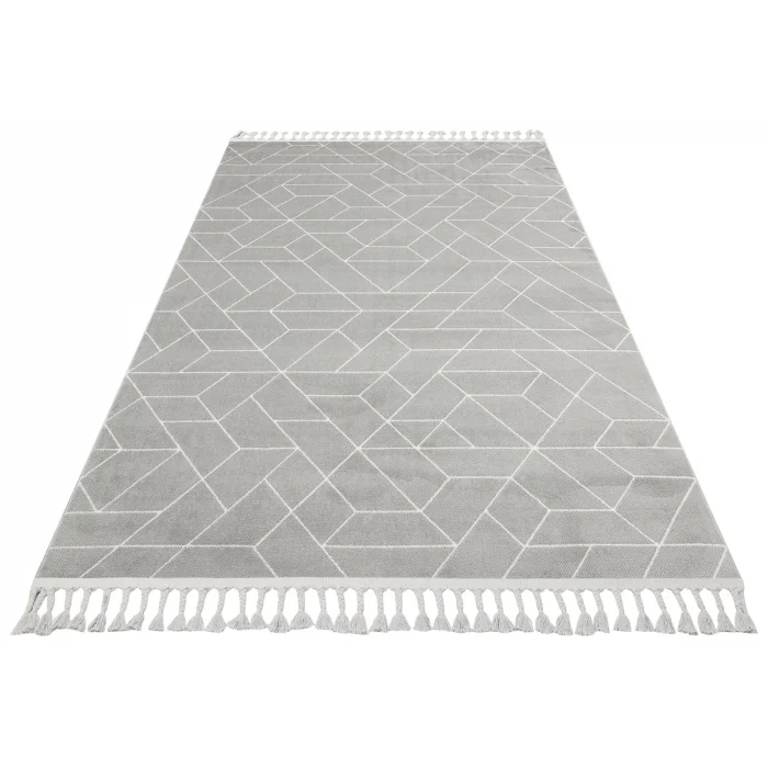 Urban 03 Grey White Etnik Desenlere Sahip Hav Toz Vermez Yumuşak Dokulu Modern Halı