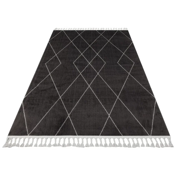 Urban 02 Black Grey Etnik Desenlere Sahip Hav Toz Vermez Yumuşak Dokulu Modern Halı