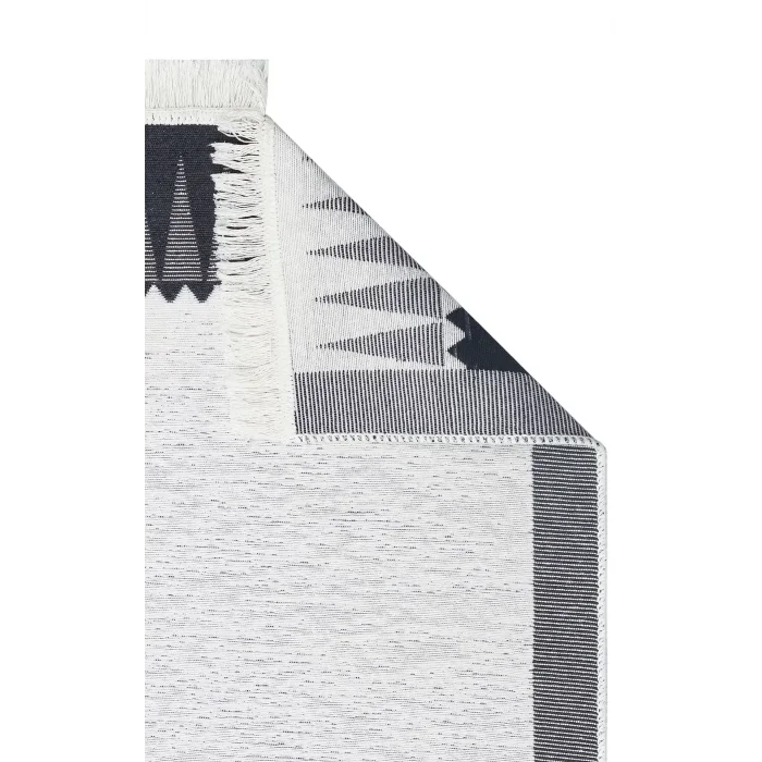 Arya Ar 22 White Black %100 Geri Dönüşümlü Pamuktan Çift Taraflı Yıkanabilir Modern Dekoratif Kilim