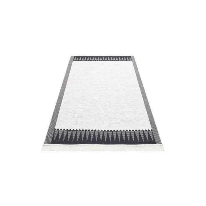 Arya Ar 22 White Black %100 Geri Dönüşümlü Pamuktan Çift Taraflı Yıkanabilir Modern Dekoratif Kilim