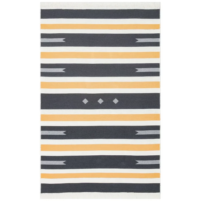 Arya Ar 24 Yellow Antrasit %100 Geri Dönüşümlü Pamuktan Çift Taraflı Yıkanabilir Modern Dekoratif Kilim