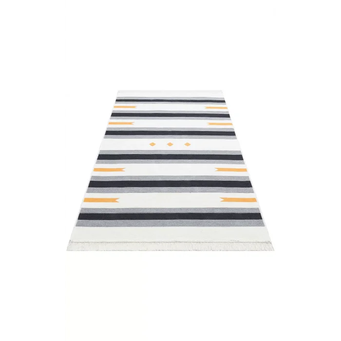 Arya Ar 24 Yellow Antrasit %100 Geri Dönüşümlü Pamuktan Çift Taraflı Yıkanabilir Modern Dekoratif Kilim