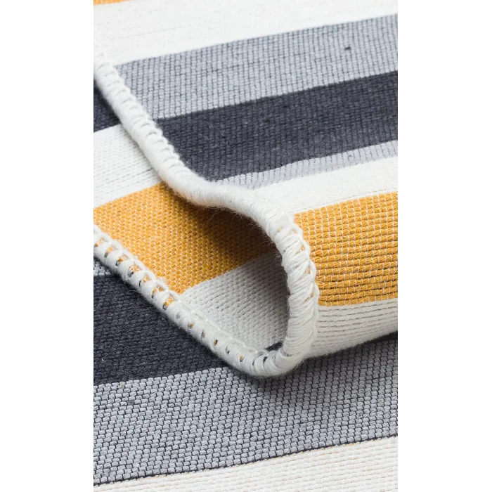 Arya Ar 24 Yellow Antrasit %100 Geri Dönüşümlü Pamuktan Çift Taraflı Yıkanabilir Modern Dekoratif Kilim