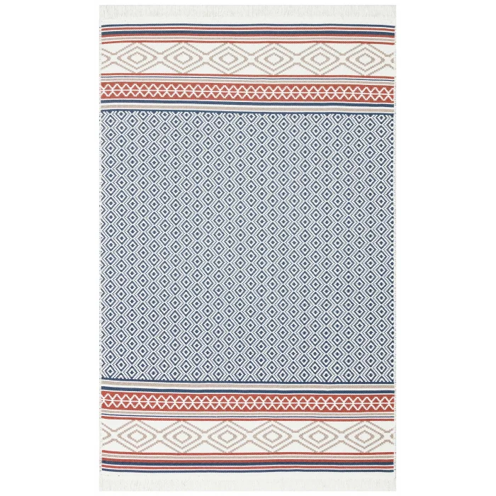 Arya Ar 26 Navy Beige %100 Geri Dönüşümlü Pamuktan Çift Taraflı Yıkanabilir Modern Dekoratif Kilim