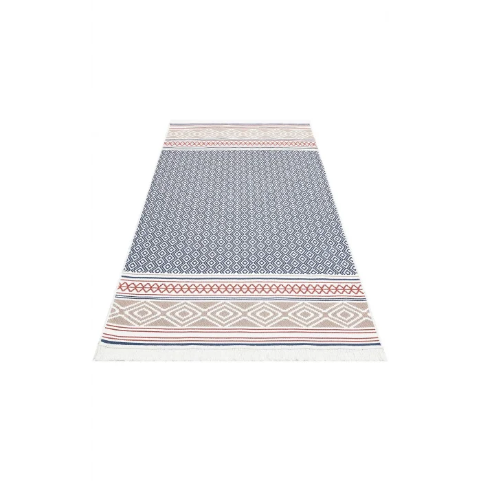 Arya Ar 26 Navy Beige %100 Geri Dönüşümlü Pamuktan Çift Taraflı Yıkanabilir Modern Dekoratif Kilim