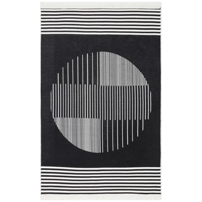 Arya Ar 25 White Black %100 Geri Dönüşümlü Pamuktan Çift Taraflı Yıkanabilir Modern Dekoratif Kilim