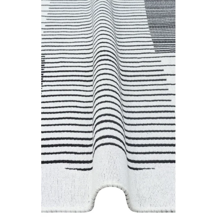 Arya Ar 25 White Black %100 Geri Dönüşümlü Pamuktan Çift Taraflı Yıkanabilir Modern Dekoratif Kilim