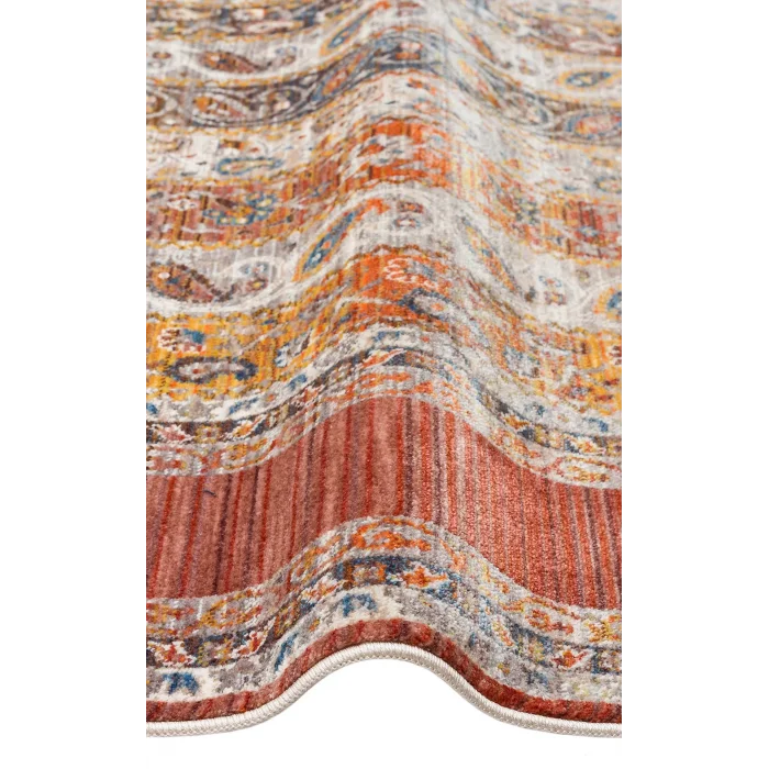 PIETRA HALI 0047 Sıcak Renk Tonlu Etnik Desenli Yumuşak Dokulu Makine Halısı