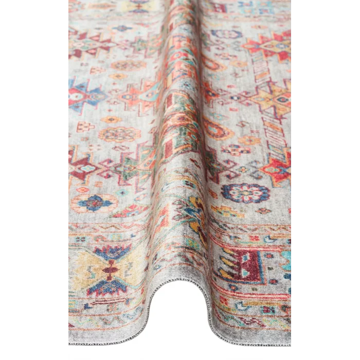 Antique ATK 06 Aqua Yıkanabilir Modern Ve Etnik Desenli Kaymaz Tabanlı Makine Halısı