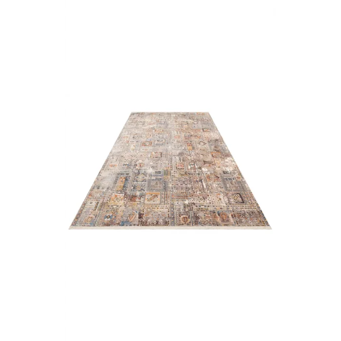 PIETRA HALI 0042 Sıcak Renk Tonlu Etnik Desenli Yumuşak Dokulu Makine Halısı