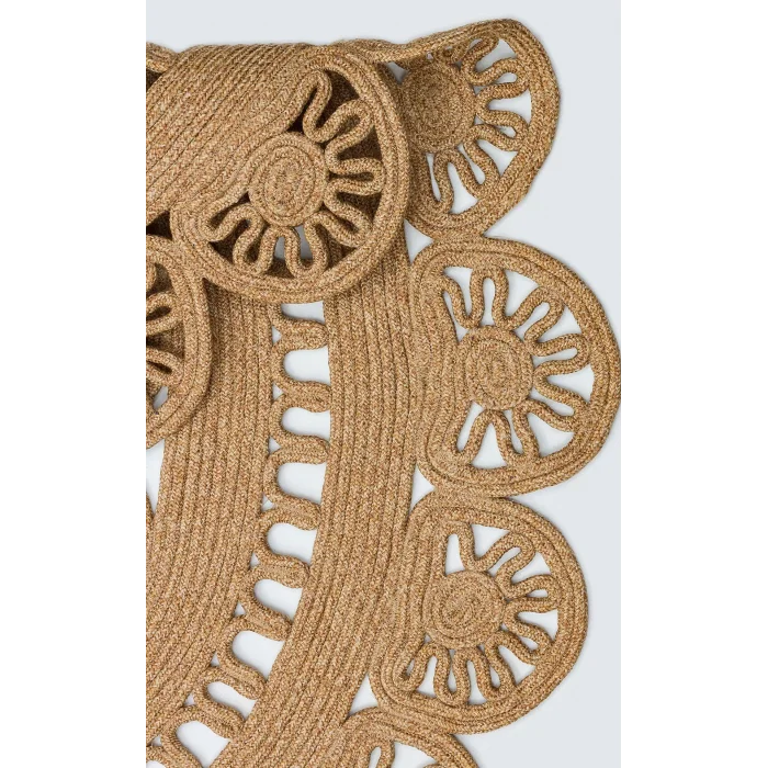 Patna PTN 14 Natural Yuvarlak Jüt Hasır Görünümlü Hav Toz Vermez Dekoratif Örgü Halı