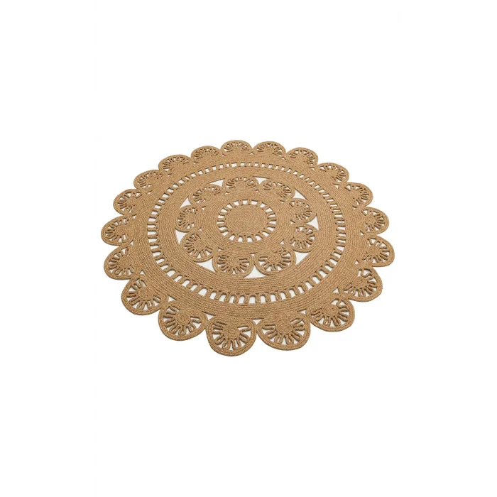 Patna PTN 14 Natural Yuvarlak Jüt Hasır Görünümlü Hav Toz Vermez Dekoratif Örgü Halı