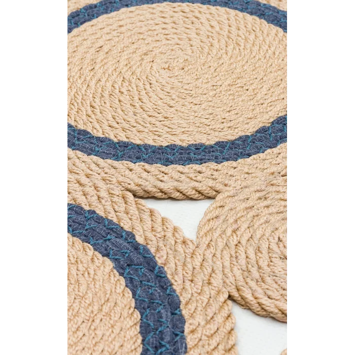 Patna PTN 01 Natural Navy Jüt Hasır Görünümlü Hav Toz Vermez Dekoratif Örgü Halı