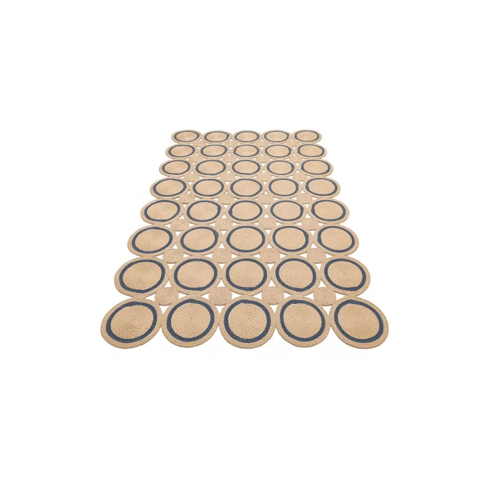 Patna PTN 01 Natural Navy Jüt Hasır Görünümlü Hav Toz Vermez Dekoratif Örgü Halı