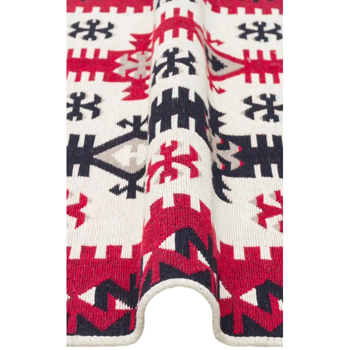 Arya Ar 32 Red %100 Geri Dönüşümlü Pamuktan Çift Taraflı Yıkanabilir Modern Dekoratif Kilim