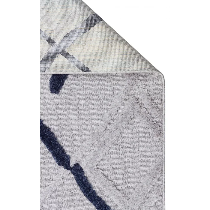 Terazzo 03 Grey Navy Hav Toz Vermez Yumuşak Dokulu Etnik Örgü Desenlere Sahip Modern İskindinav Halı