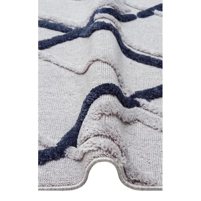 Terazzo 03 Grey Navy Hav Toz Vermez Yumuşak Dokulu Etnik Örgü Desenlere Sahip Modern İskindinav Halı