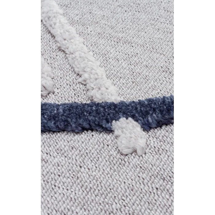 Terazzo 03 Grey Navy Hav Toz Vermez Yumuşak Dokulu Etnik Örgü Desenlere Sahip Modern İskindinav Halı