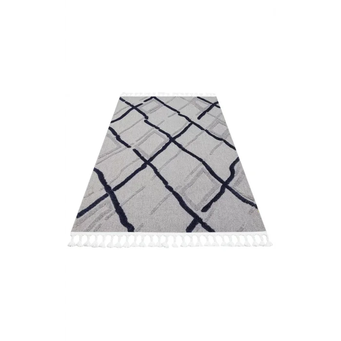 Terazzo 03 Grey Navy Hav Toz Vermez Yumuşak Dokulu Etnik Örgü Desenlere Sahip Modern İskindinav Halı