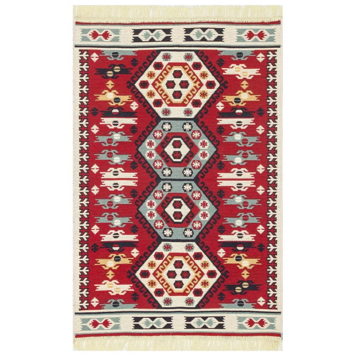 Arya Ar 30 Red %100 Geri Dönüşümlü Pamuktan Çift Taraflı Yıkanabilir Modern Dekoratif Kilim