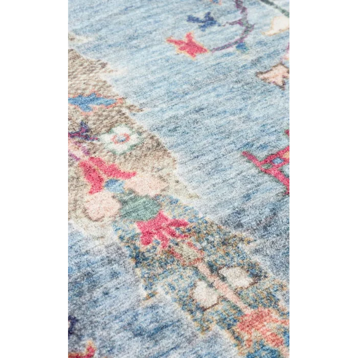 Antique ATK 09 Aqua Yıkanabilir Modern Ve Etnik Desenli Kaymaz Tabanlı Makine Halısı