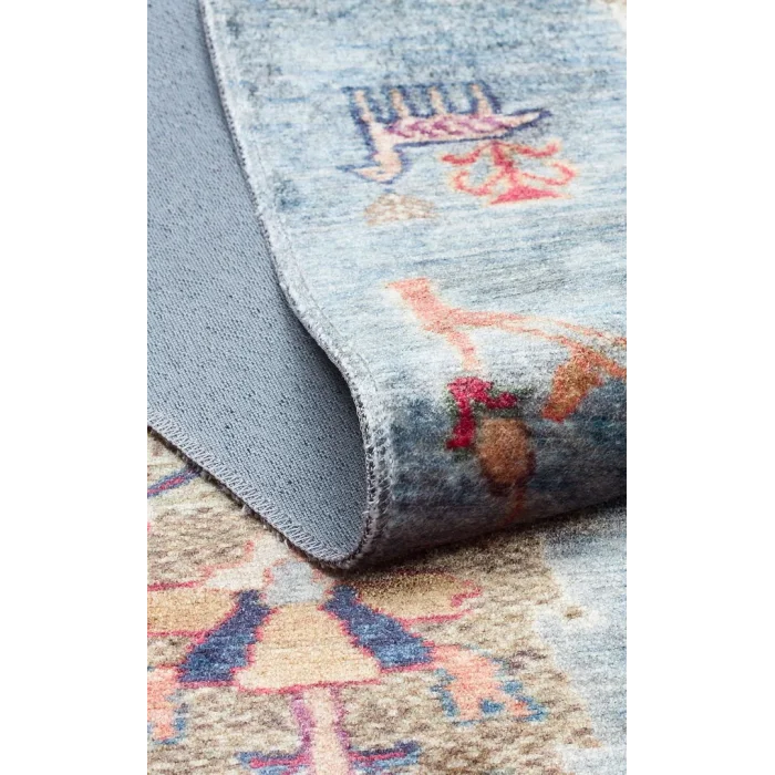 Antique ATK 09 Aqua Yıkanabilir Modern Ve Etnik Desenli Kaymaz Tabanlı Makine Halısı