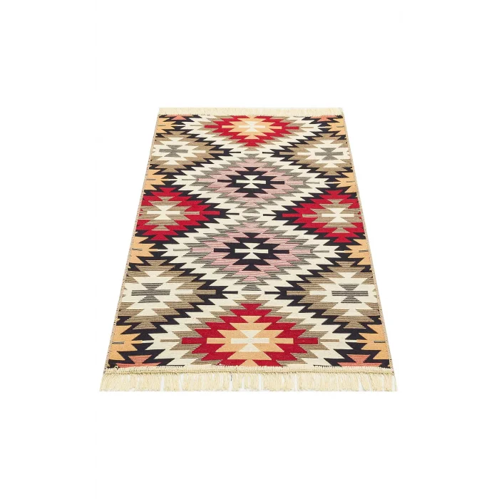 Arya Ar 33 Red %100 Geri Dönüşümlü Pamuktan Çift Taraflı Yıkanabilir Modern Dekoratif Kilim