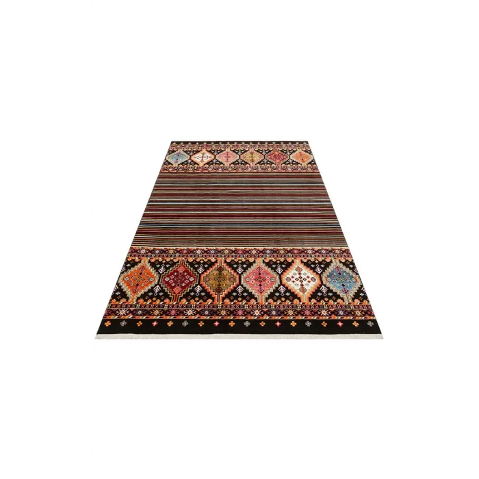 PIETRA HALI 0242 Sıcak Renk Tonlu Etnik Desenli Yumuşak Dokulu Makine Halısı