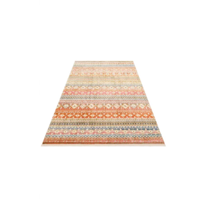 PIETRA HALI 0256 Sıcak Renk Tonlu Etnik Desenli Yumuşak Dokulu Makine Halısı