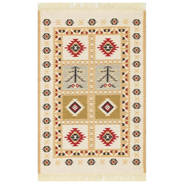 Arya Ar 28 Red %100 Geri Dönüşümlü Pamuktan Çift Taraflı Yıkanabilir Modern Dekoratif Kilim