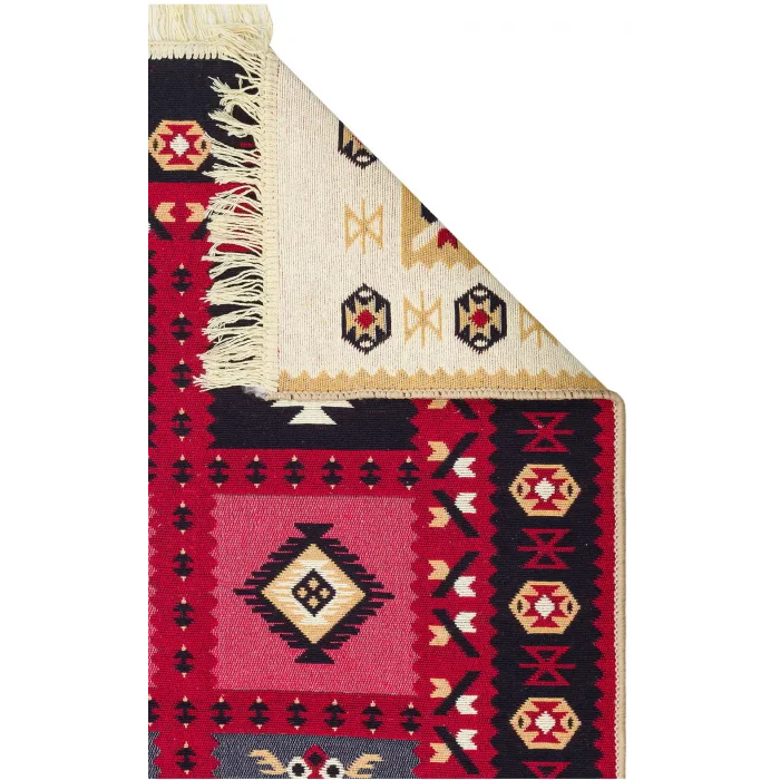 Arya Ar 28 Red %100 Geri Dönüşümlü Pamuktan Çift Taraflı Yıkanabilir Modern Dekoratif Kilim