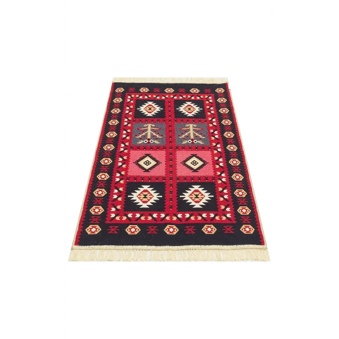 Arya Ar 28 Red %100 Geri Dönüşümlü Pamuktan Çift Taraflı Yıkanabilir Modern Dekoratif Kilim
