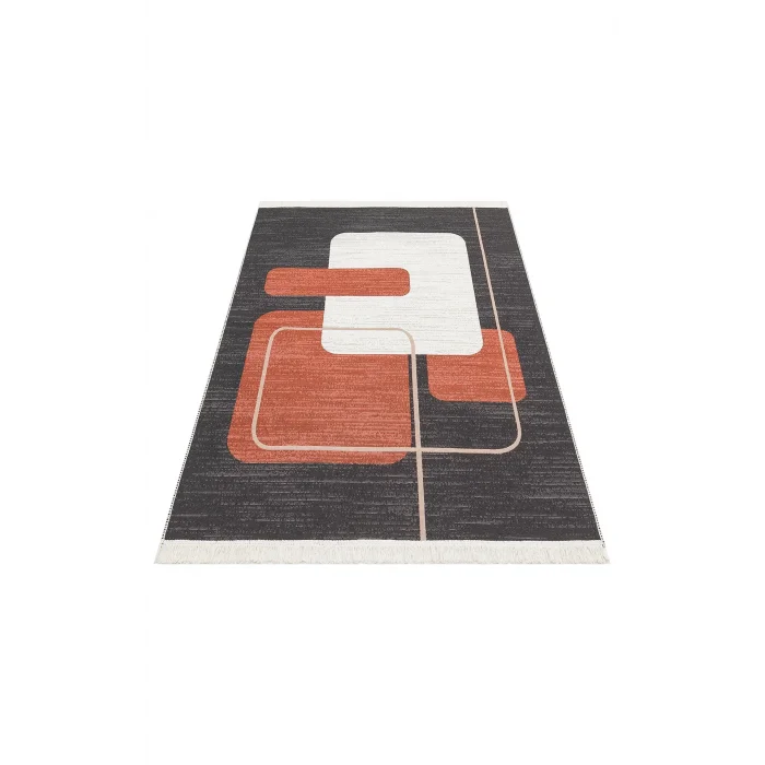 Arya Ar 36 Black Terra %100 Geri Dönüşümlü Pamuktan Çift Taraflı Yıkanabilir Modern Dekoratif Kilim